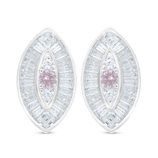 [EAR01PIK00WCZC791] Sterling Silver 925 Earring Rhodium Plated Embedded With Pink Zircon And White Zircon