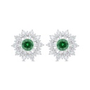 Sterling Silver 925 Earring Rhodium Plated Embedded With Emerald Zircon And White Zircon