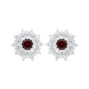 Sterling Silver 925 Earring Rhodium Plated Embedded With Ruby Corundum And White Zircon