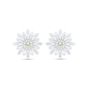 Sterling Silver 925 Earring Rhodium Plated Embedded With Yellow Diamond And White Zircon