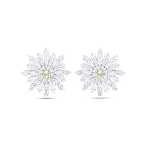 [EAR01CIT00WCZC803] Sterling Silver 925 Earring Rhodium Plated Embedded With Yellow Diamond And White Zircon