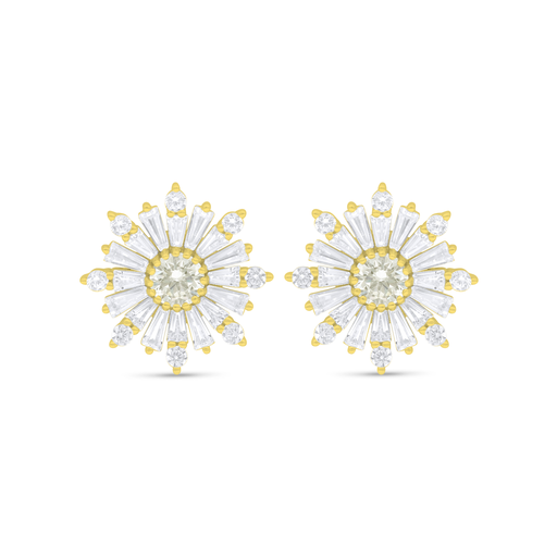 [EAR02CIT00WCZC803] Sterling Silver 925 Earring Golden Plated Embedded With Yellow Diamond And White Zircon