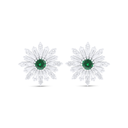 Sterling Silver 925 Earring Rhodium Plated Embedded With Emerald Zircon And White Zircon