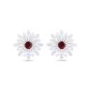 Sterling Silver 925 Earring Rhodium Plated Embedded With Ruby Corundum And White Zircon