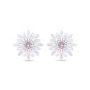 Sterling Silver 925 Earring Rhodium Plated Embedded With Pink Zircon And White Zircon