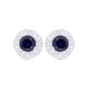 Sterling Silver 925 Earring Rhodium Plated Embedded With Sapphire Corundum And White Zircon