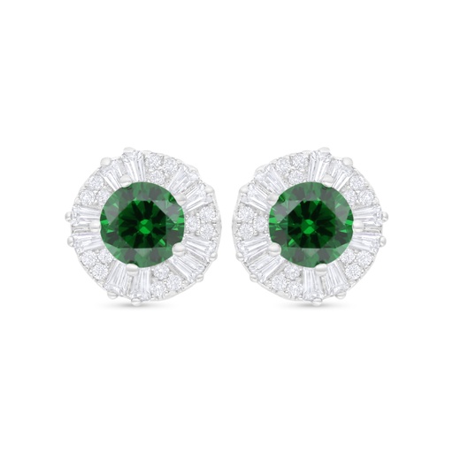 [EAR01EMR00WCZC804] Sterling Silver 925 Earring Rhodium Plated Embedded With Emerald Zircon And White Zircon