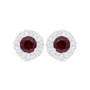 Sterling Silver 925 Earring Rhodium Plated Embedded With Ruby Corundum And White Zircon