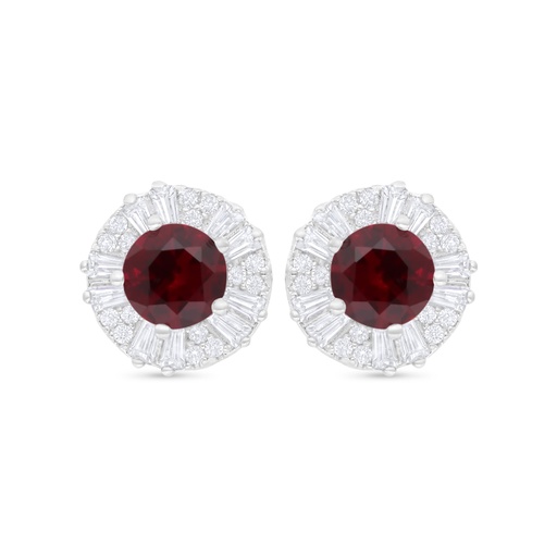 [EAR01RUB00WCZC804] Sterling Silver 925 Earring Rhodium Plated Embedded With Ruby Corundum And White Zircon