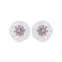 Sterling Silver 925 Earring Rhodium Plated Embedded With Pink Zircon And White Zircon