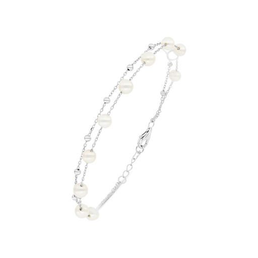 [BRC01FPR00000B404] Sterling Silver 925 Bracelet Rhodium Plated Embedded With Natural White Pearl 