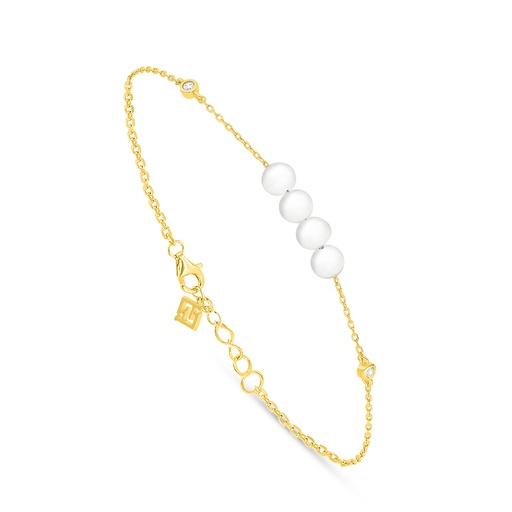 [BRC02FPR00WCZB394] Sterling Silver 925 Bracelet Golden Plated Embedded With Natural White Pearl And White Zircon 