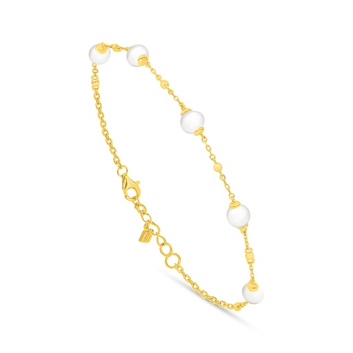 [BRC02FPR00000B395] Sterling Silver 925 Bracelet Golden Plated Embedded With Natural White Pearl  