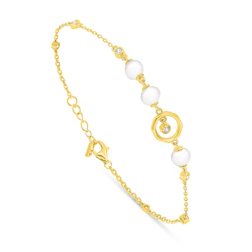 [BRC02FPR00WCZB401] Sterling Silver 925 Bracelet Golden Plated Embedded With Natural White Pearl And White Zircon 