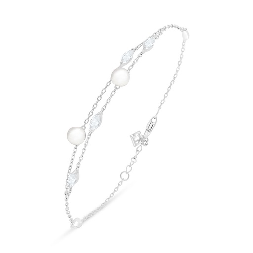 [BRC01FPR00WCZB408] Sterling Silver 925 Bracelet Rhodium Plated Embedded With Natural White Pearl And White Zircon 