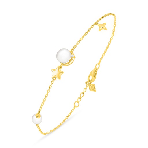 [BRC02FPR00WCZB402] Sterling Silver 925 Bracelet Golden Plated Embedded With Natural White Pearl And White Zircon 