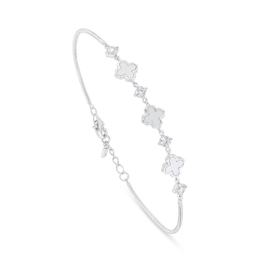 [BRC01MOP00WCZB369] Sterling Silver 925 Bracelet Rhodium Plated Embedded With White Shell And White Zircon 