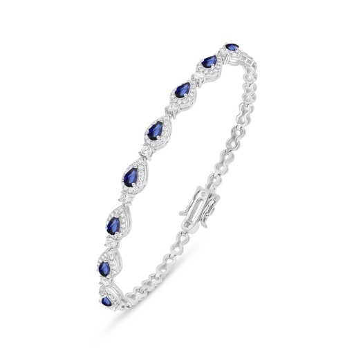 [BRC01SAP00WCZB249] Sterling Silver 925 Bracelet Rhodium Plated Embedded With Sapphire Corundum And White Zircon