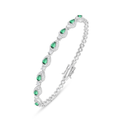 [BRC01EMR00WCZB249] Sterling Silver 925 Bracelet Rhodium Plated Embedded With Emerald Zircon And White Zircon