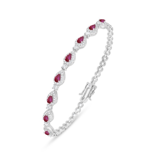 [BRC01RUB00WCZB249] Sterling Silver 925 Bracelet Rhodium Plated Embedded With Ruby Corundum And White Zircon