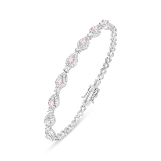 [BRC01PIK00WCZB249] Sterling Silver 925 Bracelet Rhodium Plated Embedded With Pink Zircon And White Zircon