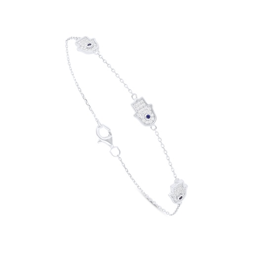 [BRC01SAP00WCZB382] Sterling Silver 925 Bracelet Rhodium Plated Embedded With Sapphire Corundum And White Zircon