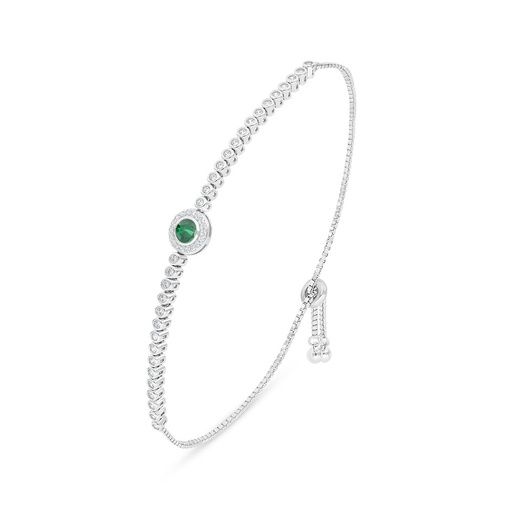 [BRC01EMR00WCZB215] Sterling Silver 925 Bracelet Rhodium Plated Embedded With Emerald Zircon And White Zircon