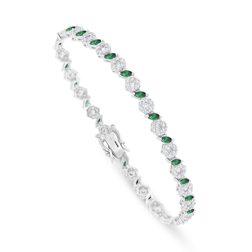 [BRC01EMR00WCZB338] Sterling Silver 925 Bracelet Rhodium Plated Embedded With Emerald Zircon And White Zircon