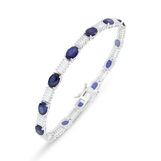 [BRC01SAP00WCZB256] Sterling Silver 925 Bracelet Rhodium Plated Embedded With Sapphire Corundum And White Zircon