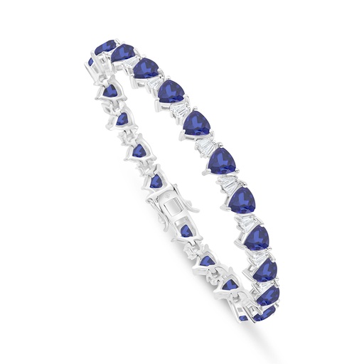 [BRC01SAP00WCZB257] Sterling Silver 925 Bracelet Rhodium Plated Embedded With Sapphire Corundum And White Zircon