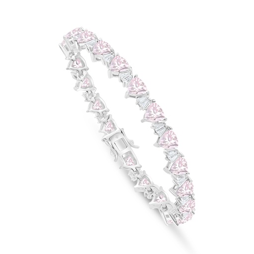 [BRC01PIK00WCZB257] Sterling Silver 925 Bracelet Rhodium Plated Embedded With Pink Zircon And White Zircon