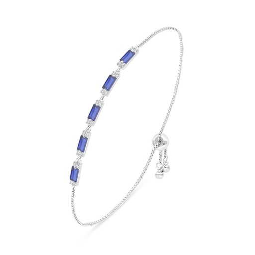 [BRC01SAP00WCZB212] Sterling Silver 925 Bracelet Rhodium Plated Embedded With Sapphire Corundum And White Zircon