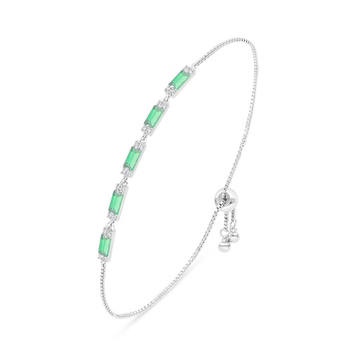 [BRC01EMR00WCZB212] Sterling Silver 925 Bracelet Rhodium Plated Embedded With Emerald Zircon And White Zircon