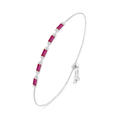 [BRC01RUB00WCZB212] Sterling Silver 925 Bracelet Rhodium Plated Embedded With Ruby Corundum And White Zircon