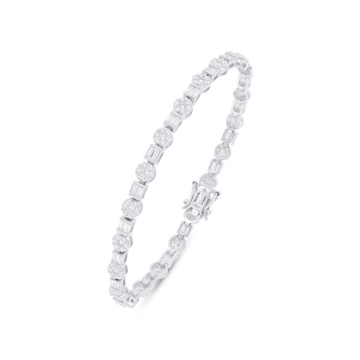 [BRC01WCZ00000B293] Sterling Silver 925 Bracelet Rhodium Plated Embedded With White Zircon