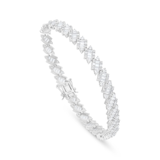 [BRC01WCZ00000B346] Sterling Silver 925 Bracelet Rhodium Plated Embedded With White Zircon