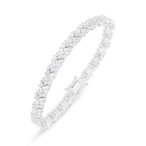 [BRC01WCZ00000B340] Sterling Silver 925 Bracelet Rhodium Plated Embedded With White Zircon