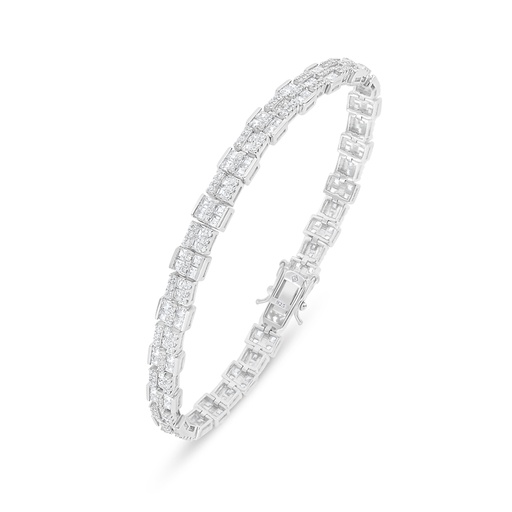 [BRC01WCZ00000B266] Sterling Silver 925 Bracelet Rhodium Plated Embedded With White Zircon