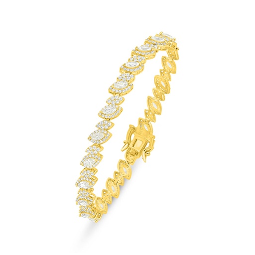 [BRC02CIT00WCZB241] Sterling Silver 925 Bracelet Golden Plated Embedded With Yellow Diamond And White Zircon