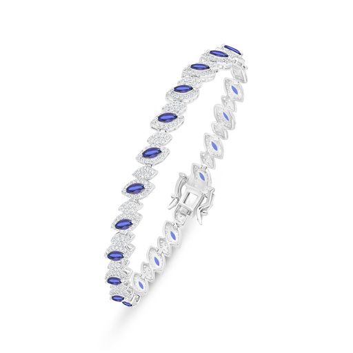 [BRC01SAP00WCZB241] Sterling Silver 925 Bracelet Rhodium Plated Embedded With Sapphire Corundum And White Zircon