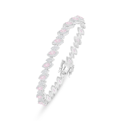 [BRC01PIK00WCZB241] Sterling Silver 925 Bracelet Rhodium Plated Embedded With Pink Zircon And White Zircon