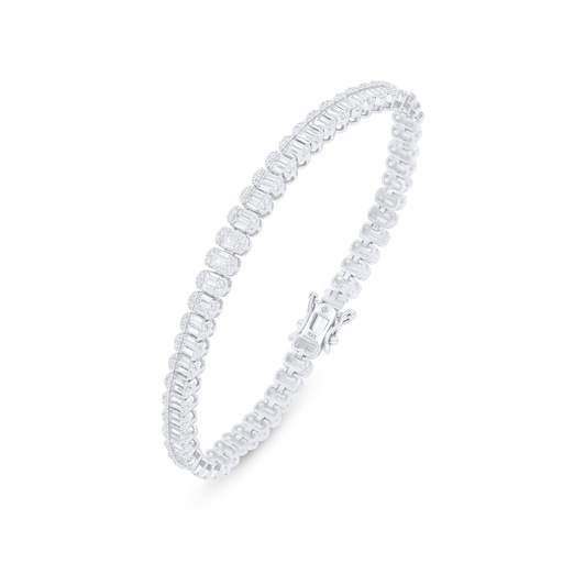 [BRC01WCZ00000B260] Sterling Silver 925 Bracelet Rhodium Plated Embedded With White Zircon