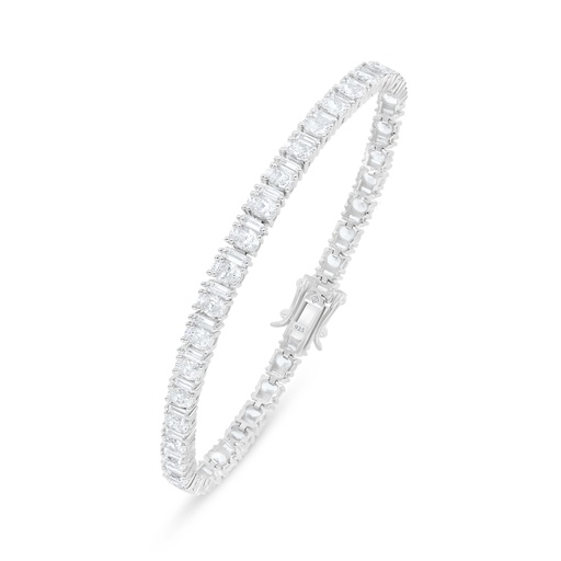 [BRC01WCZ00000B243] Sterling Silver 925 Bracelet Rhodium Plated Embedded With White Zircon