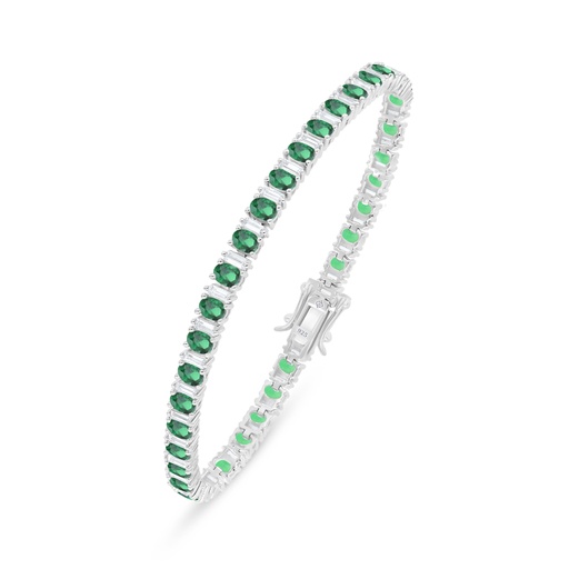 [BRC01EMR00WCZB243] Sterling Silver 925 Bracelet Rhodium Plated Embedded With Emerald Zircon And White Zircon