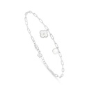 Sterling Silver 925 Bracelet Rhodium Plated Embedded With Natural White Pearl And White Shell And White Zircon 