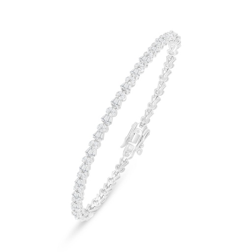 [BRC01WCZ00000B278] Sterling Silver 925 Bracelet Rhodium Plated Embedded With White Zircon