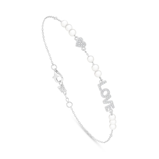 [BRC01FPR00WCZB385] Sterling Silver 925 Bracelet Rhodium Plated Embedded With Natural White Pearl And White Zircon 