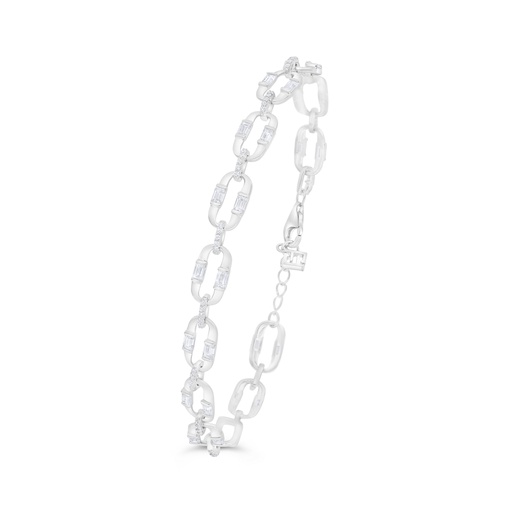 [BRC01WCZ00000B358] Sterling Silver 925 Bracelet Rhodium Plated Embedded With Sapphire Corundum 