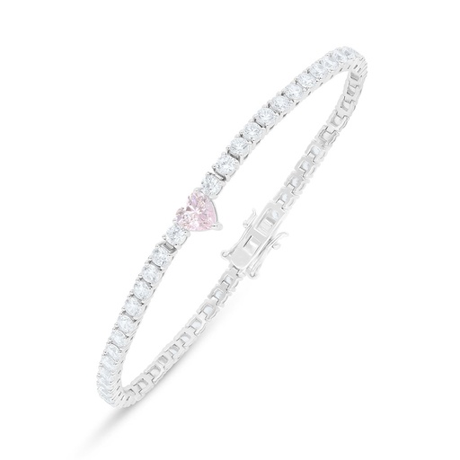 [BRC01PIK00WCZB231] Sterling Silver 925 Bracelet Rhodium Plated Embedded With Pink Zircon And White Zircon