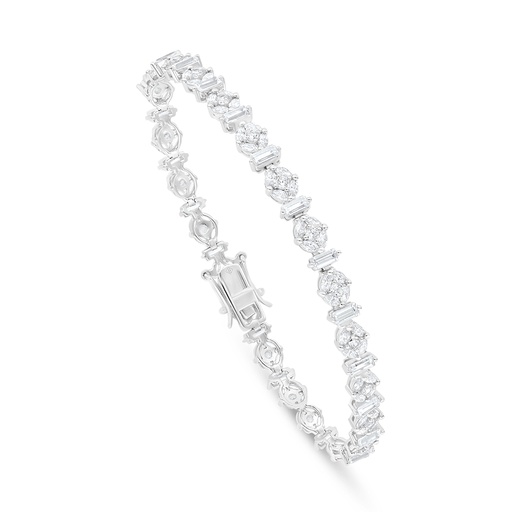 [BRC01WCZ00000B290] Sterling Silver 925 Bracelet Rhodium Plated Embedded With White Zircon